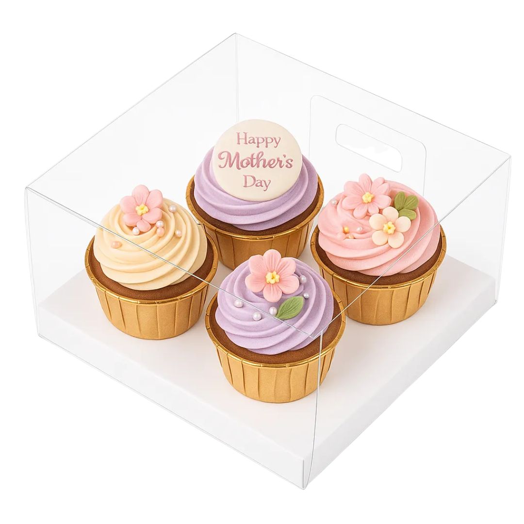 Caja de Acetato para 4 Cupcakes 18x18.5x10cm