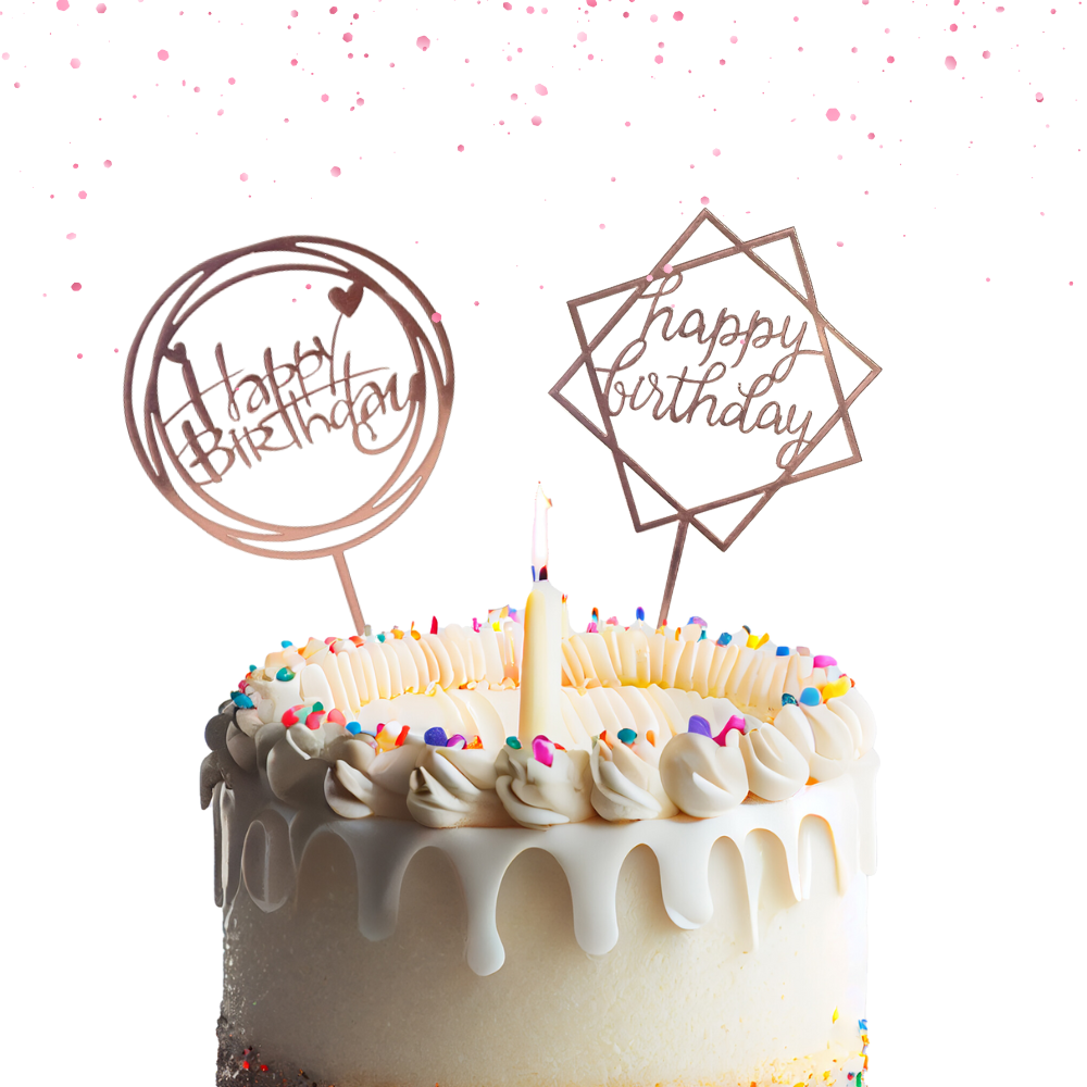 Cake Topper Happy Birthday Rosa Gold Modelos Varios
