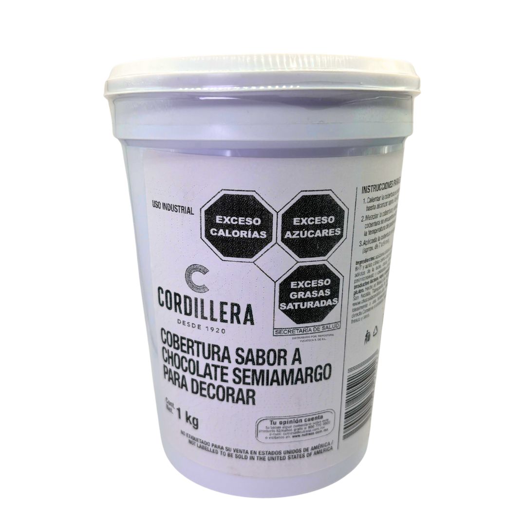 Cordillera Cobertura Para Pastel Chocolate Semi-Amargo, Bote 1 kg.