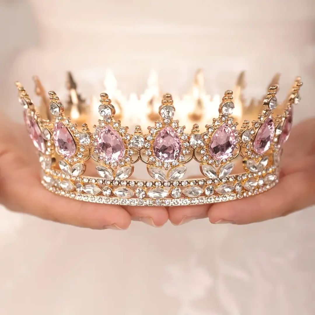 Corona Decorativa Jumbo Dorada con Rosa 12x5.5 cm