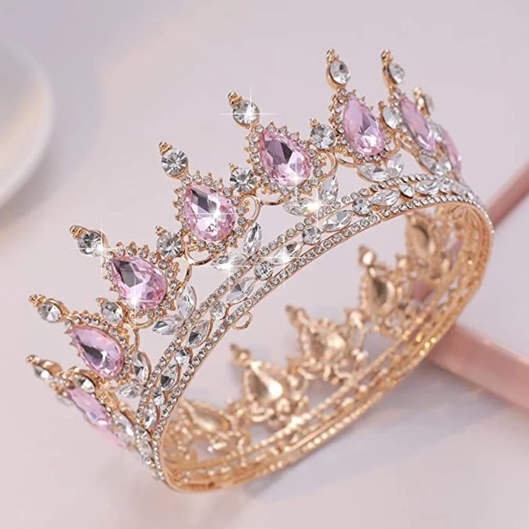 Corona Decorativa Jumbo Dorada con Rosa 12x5.5 cm