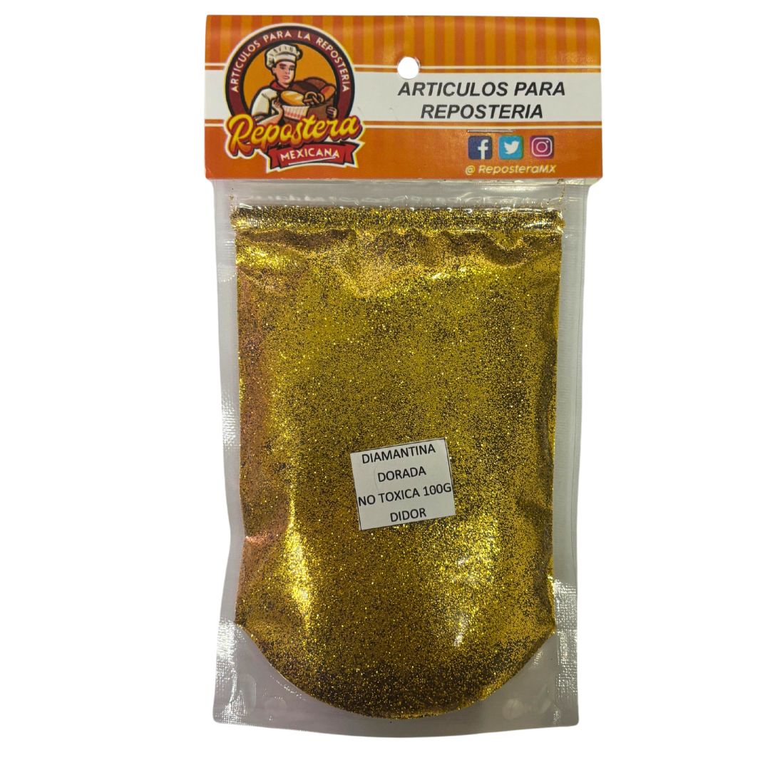 Diamantina Comestible Dorada, 100gr.