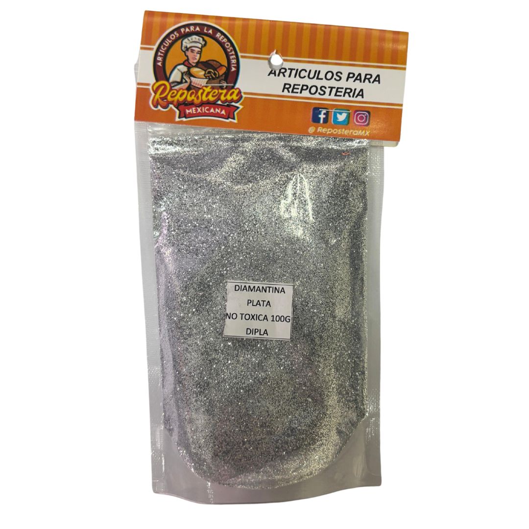 Diamantina Comestible Plateada, 100gr.