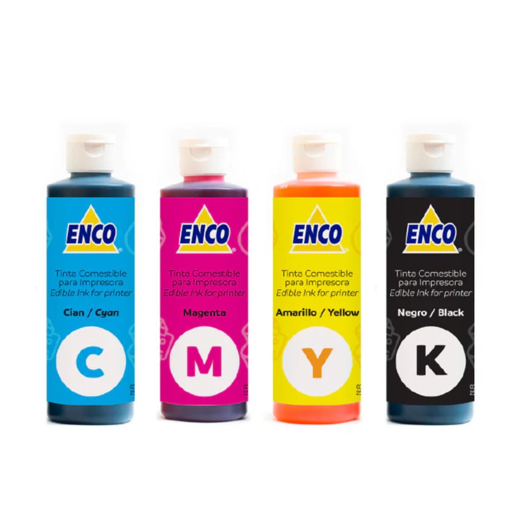 Kit Tintas Comestibles Enco (Negro, Magenta, Amarillo, Cian) Bote De 250Ml