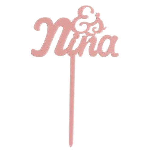 Cake Topper Acrilico Rosa " Es Niña"