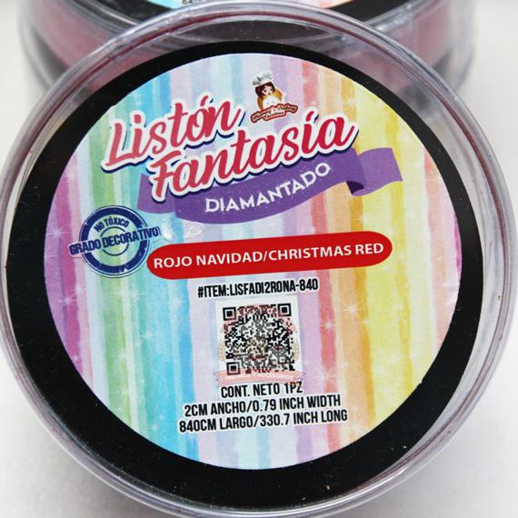 Liston Fantasia Diamantado Color Rojo Navidad Ancho: 2Cm Largo: 840Cm
