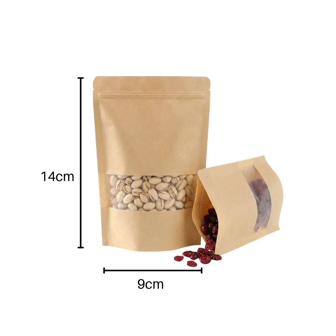 Bolsa Stand Up Pouch Kraft con Ventana 14x9cm Paquete 10 pzas
