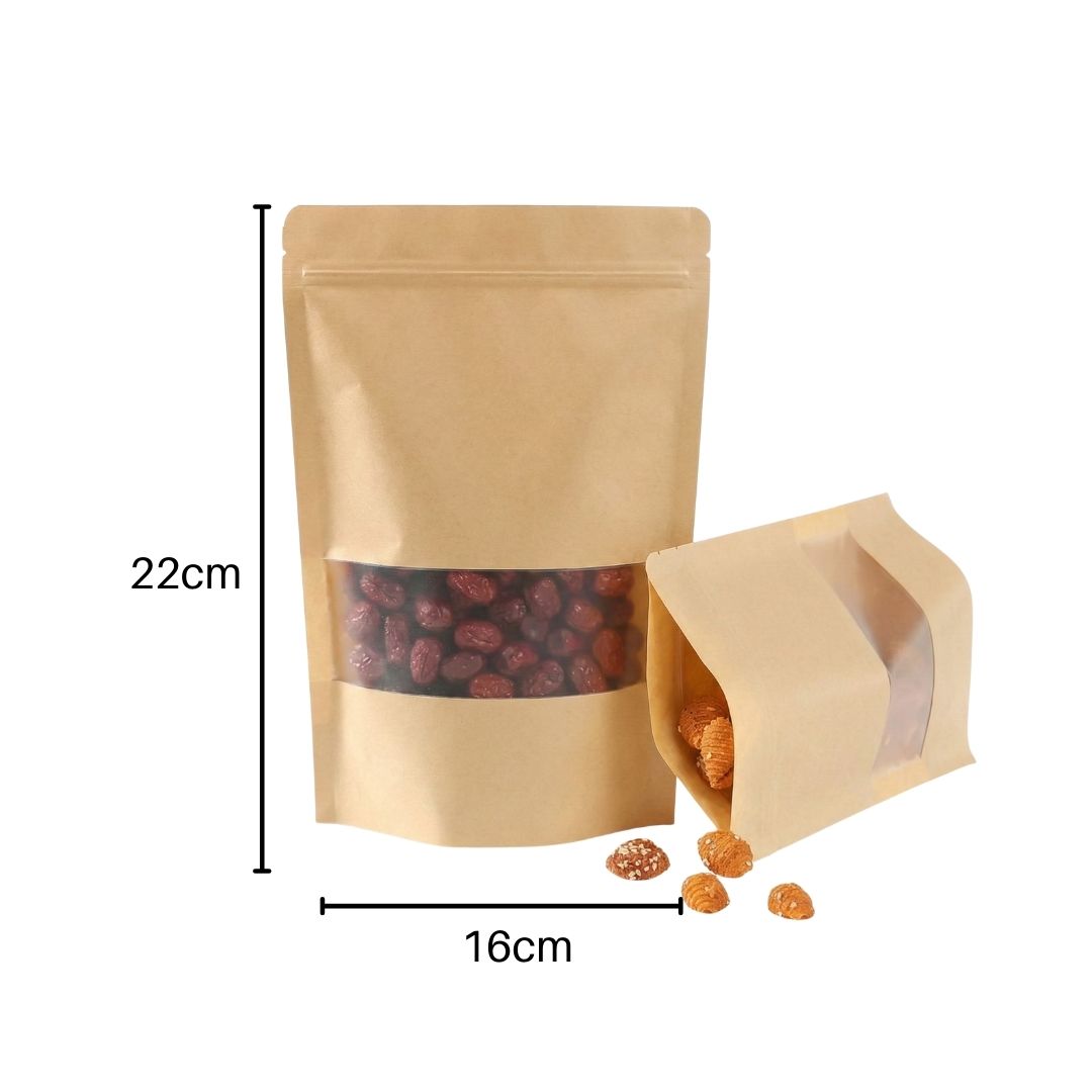 Bolsa Stand Up Pouch Kraft con Ventana 22x16cm Paquete 10 pzas