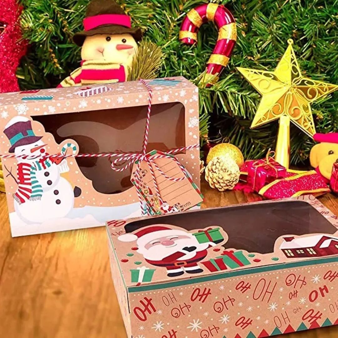 Caja Navideña Para Galletas Con Ventana Kraf 22X15X7cm, Pieza