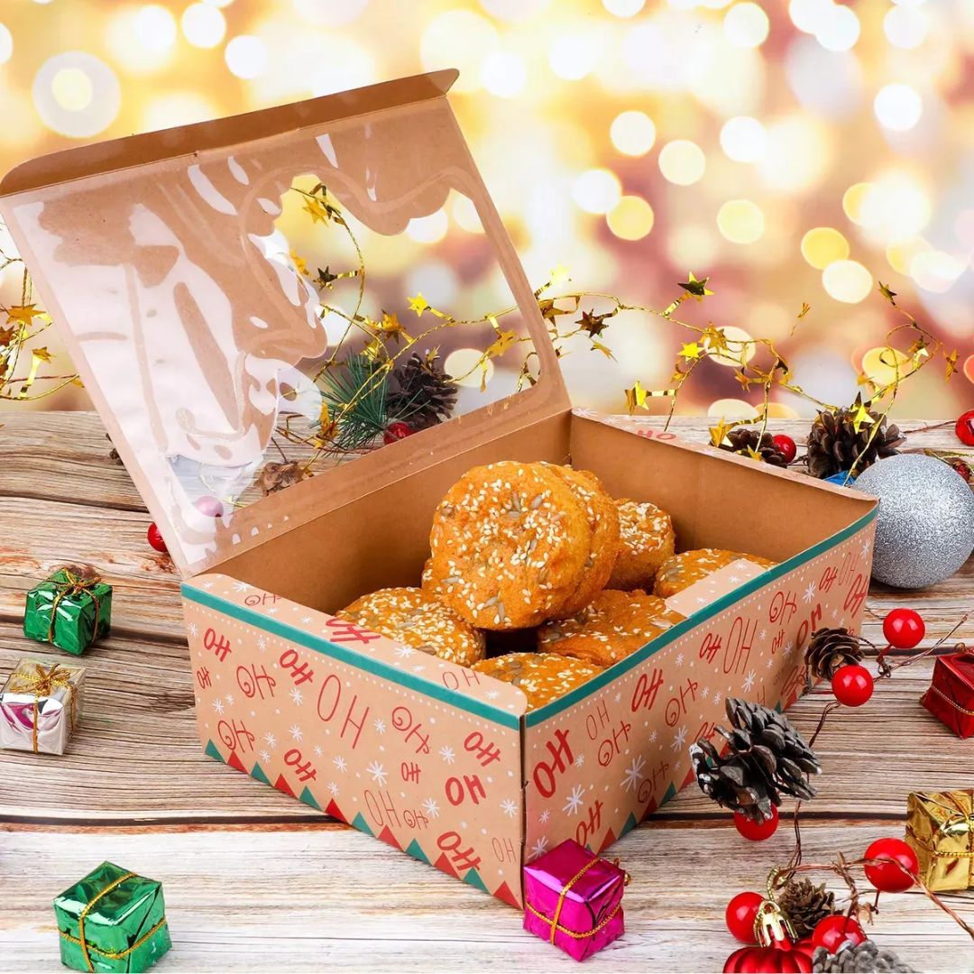 Caja Navideña Para Galletas Con Ventana Kraf 22X15X7cm, Pieza
