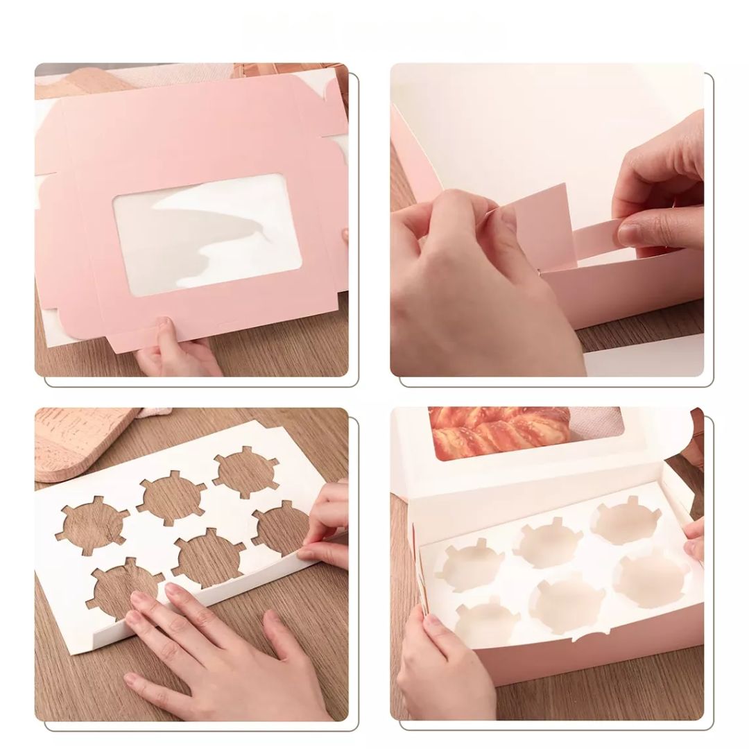 Caja Rosa Para Muffin 6 Cavidades