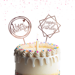 Cake Topper Happy Birthday Rosa Gold Modelos Varios
