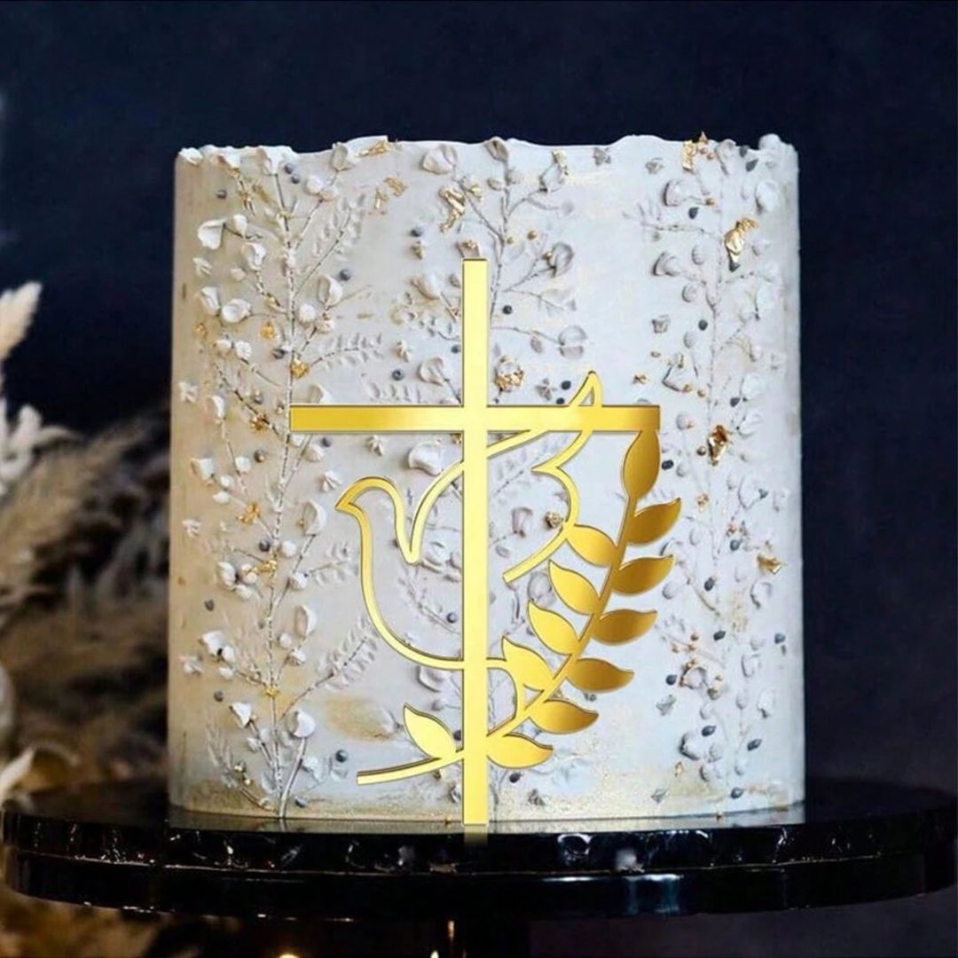 Cake Topper Decorativo Dorado Cruz Y Espiritu Santo