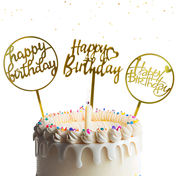 Cake Topper Happy Birthday Color Dorado, Modelos Varios