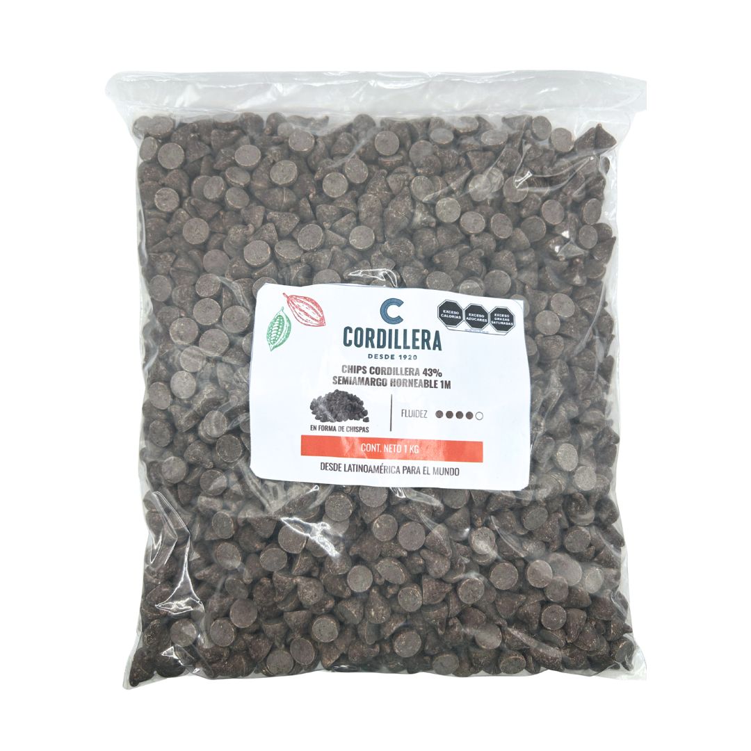 Chips Cordillera 43% Semiamargo Horneable 1M, 1 kg