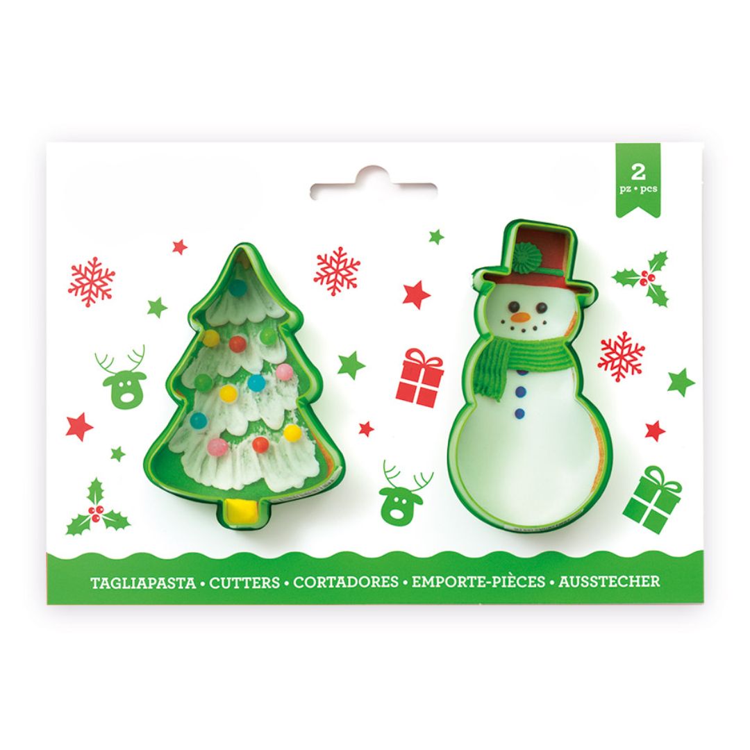 Cortador Navideño 2 Piezas Arbol Y Muñeco De Nieve, 4x8cm.