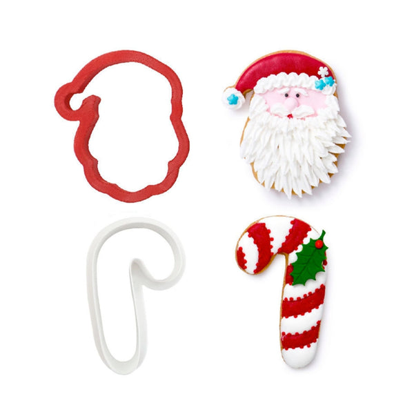 Cortadores Plastico Navidad Baston Y Santa, 2 Piezas 9cm