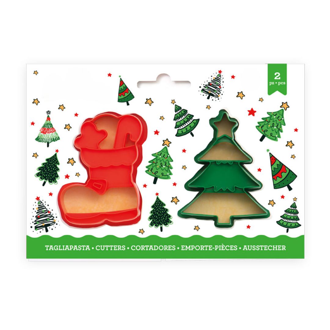 Cortadores Plastico Navidad 2 Piezas, Arbol Y Bota 8cm.
