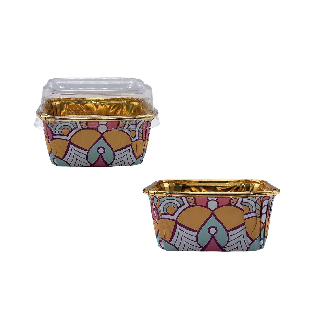 Mini Molde Desechable Estilo Bohemio Con Tapa, Paq. 10 Piezas