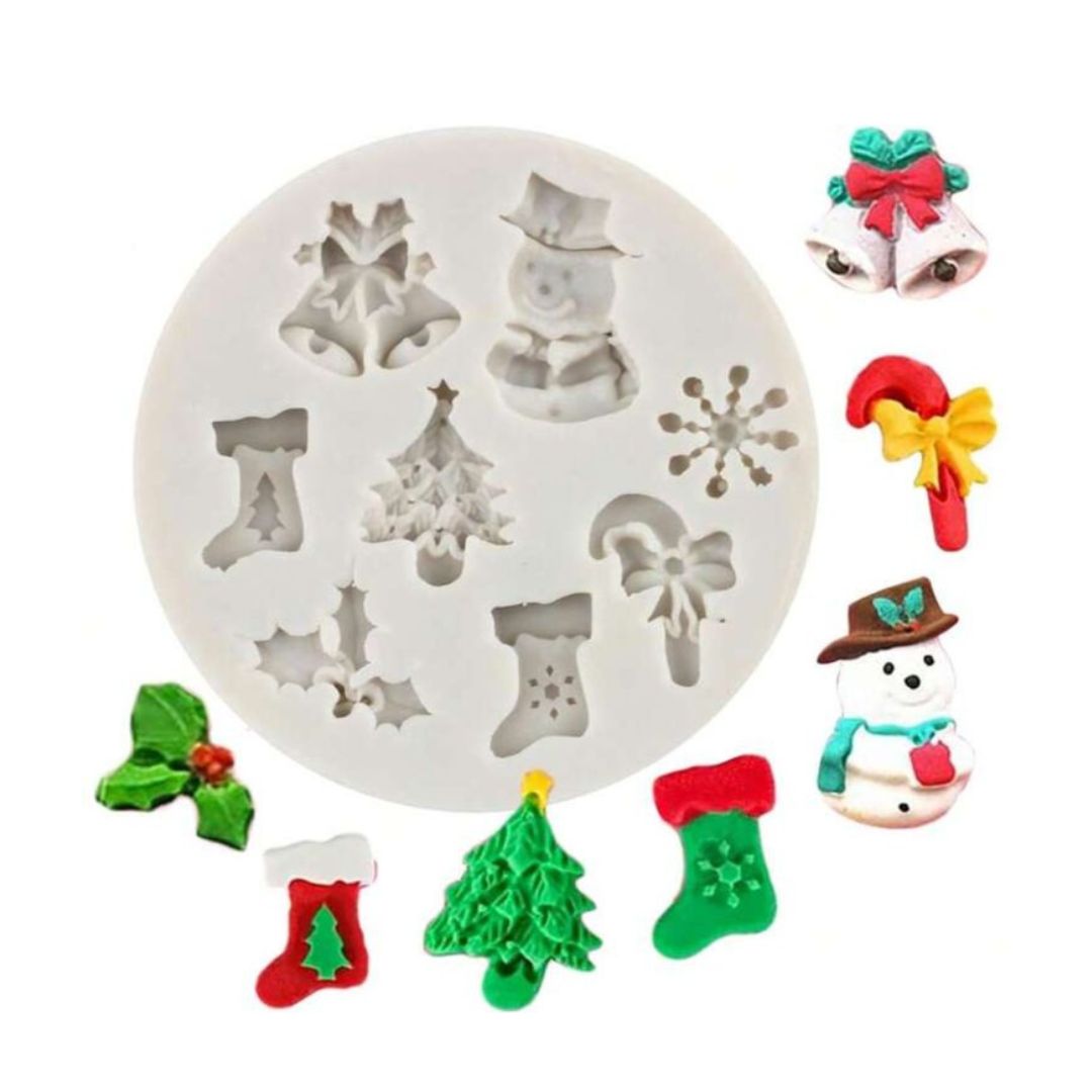 Molde Silicon Mini Figuras Navideñas Varias 8 cavidades