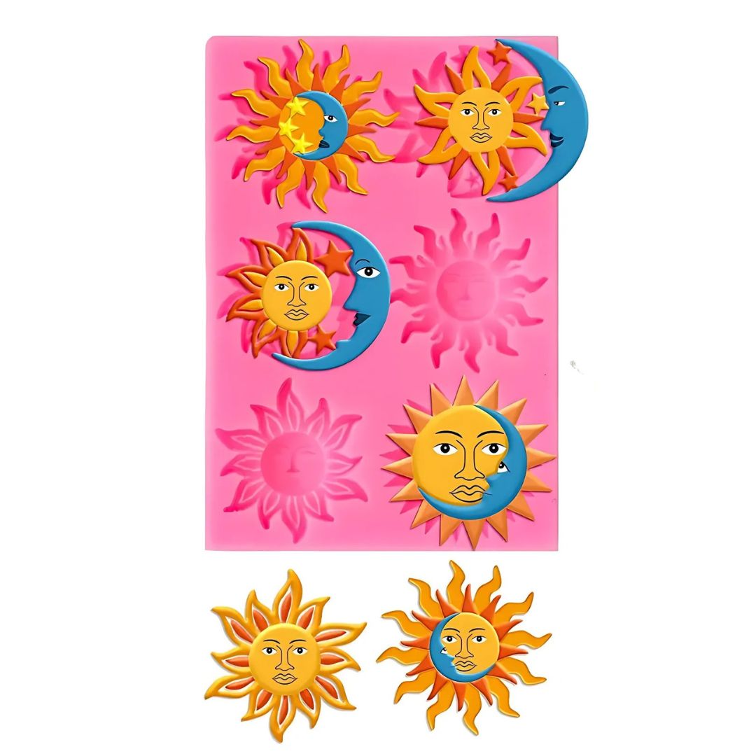 Molde Silicon Para Fondant Sol y Luna Grande
