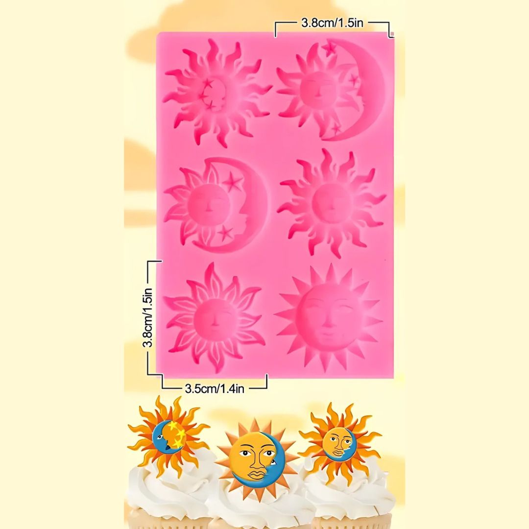 Molde Silicon Para Fondant Sol y Luna Grande