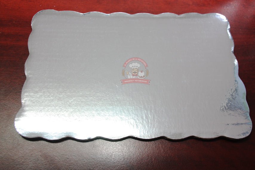 Base De Carton Rectangular Plateada 35X47cm