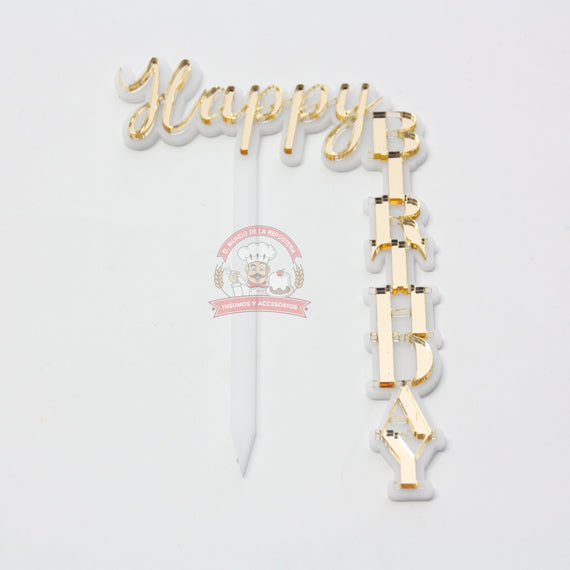 Cake Topper Acrilico "Happy Birthday" Vertical