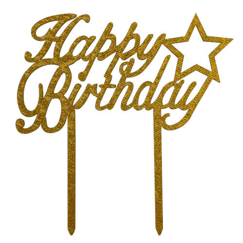 Cake Topper "Happy Birthday" Dorado Estrella