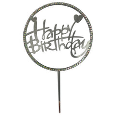 Deco Acrilico Happy Birthday Plata Circulo