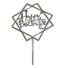 Cake Topper "Happy Birthday" Cuadros Plata