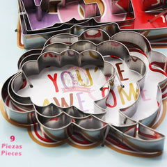 Juego Cortador Acero Inoxidable Nube Oval LOL 9 Piezas