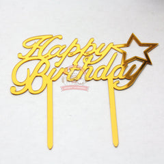 Deco Acrilico Happy Birthday Dorado Estrella