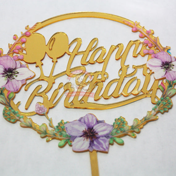 Cake Topper Happy Birthday Flores 101