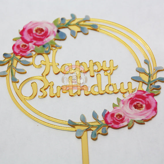 Cake Topper Happy Birthday Flores 103