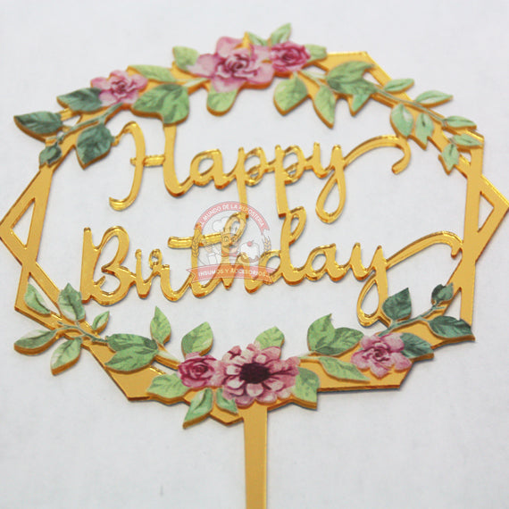 Cake Topper Happy Birthday Flores 104