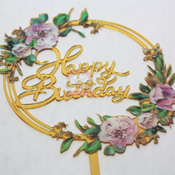 Cake Topper Happy Birthday Flores 105