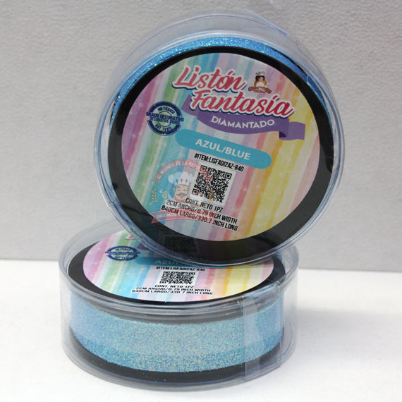Liston Fantasia Diamantado Color Azul Ancho: 2cm, Largo: 840m
