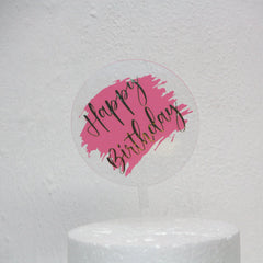 Cake Topper "Happy Birthday" Redondo Acrilico Colores